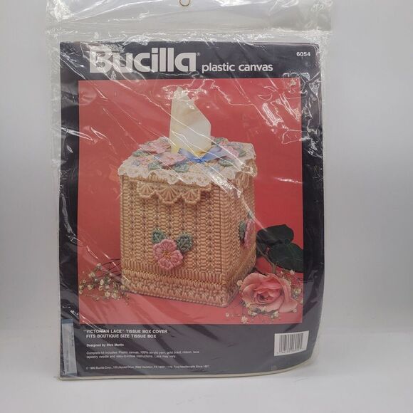 Bucilla Victorian Lace Tissue Box Cover Plastic Canvas Kit #6054 Floral Craft‎ - Picture 1 of 3